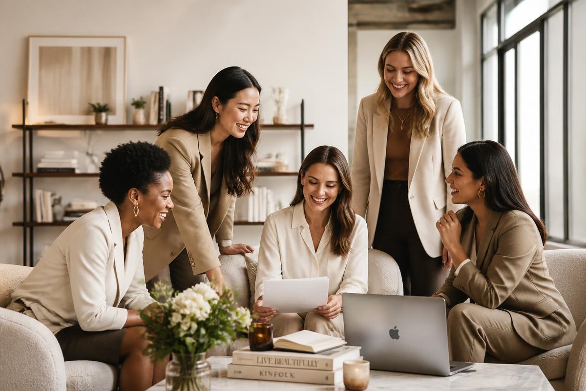 Women supporting one another in a warm collaborative setting